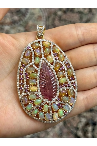 Turmalin Opal Elmas Kolye Ucu 089