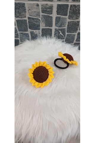 Ayçiçekli Lastik Toka- Örgü Toka Sarı
