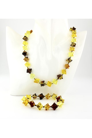 Kehribar Kolye Ve Bileklik Fosilli Özel Tasarım Set&takim Ambergold Kly16-23 Çok Renkli