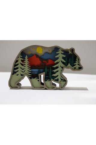 3d Katmanlı Ahşap Ayı Figürlü Dekoratif Masa Süsü Standart