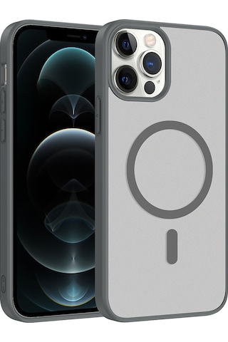 Ardemix Apple iPhone Uyumlu 12 Pro Kılıf M-safe Şarj Özellikli Zore Babet Kapak - Gri