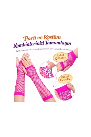 80 Ler 90 Lar Retro Neon Fuşya Şeker Pembesi File Parmaksız Eldiven 26 Cm Acı Kahverengi