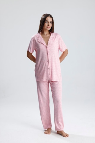 Kompedan Kadın Önden Düğmeli Pijama Takım Pembe Paris Pmb Paris