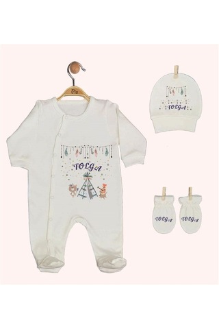 Pia Baby Gl 1942-02 İsme Özel Beşli Tulum Set Krem