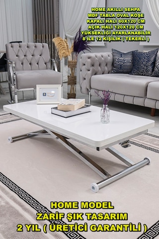 Home Üst Tabla Mdf Beyaz Oval Köşe Alt Krom