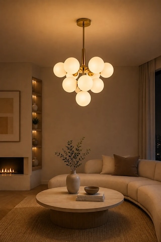 Modern Premium 11'li Gold Opal Küre Avize Modern Sarkıt Avize Salon Yemek Odası Avizesi 11xe14