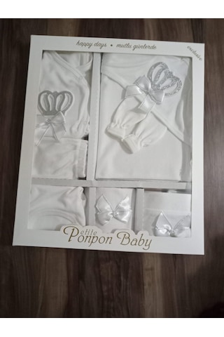 Petite Ponpon Baby 10 Lu Hastane Cıkışı Seti Kraliçe Taçlı Gümüş Beyaz
