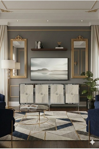 Ka1811bts Pega Konsol ,tv Sehpası Beyaz-traverten-silver 180cm