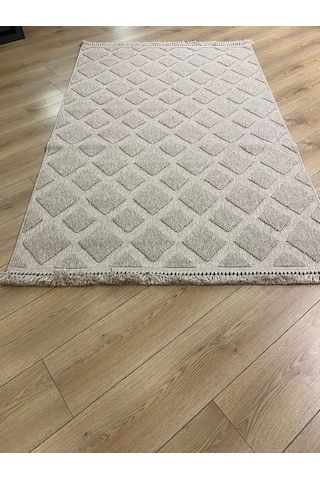 Çam Halı Enti Halı Togo 7506 Bej Geometrik Desenli Makine Halısı