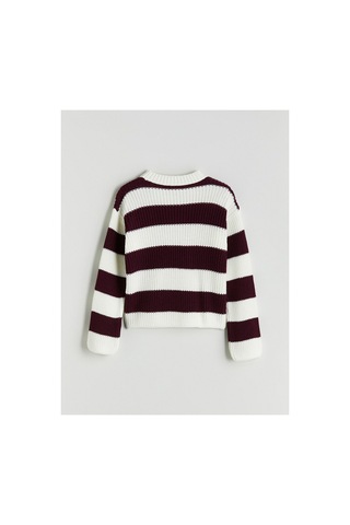 LC Waikiki Alıta Cıty Farkıyla Lcw Kids Bordo Oval Yaka Çizgili Kız Çocuk Kazak Bordo - 925578153 Bordo