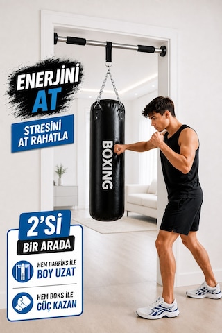 Spor Byfit 70 Cm x 25 Cm Boks Kum Torbası Ve Barfiks Demiri Siyah