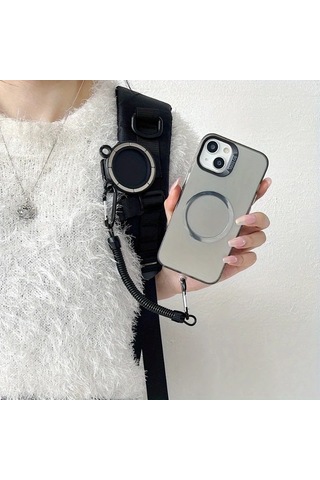 Fochsia Siyah Manyetik Telefon Askılı Kemer Çantası Tutucu Eller Serbest