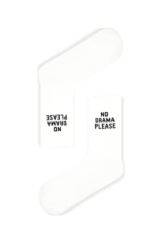 No Drama Please Yazılı Unisex Beyaz Tenis Spor Çorap Beyaz