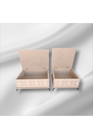Ahşap- Ham Mdf- Desenli-takı-makyaj-çok Amaçlı- Ayaklı- 2li Kutu