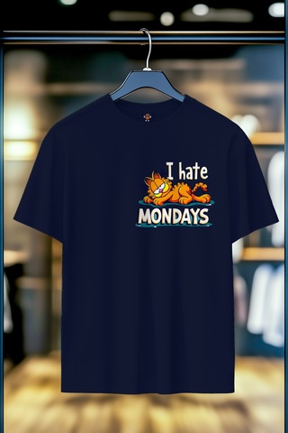 Book Orbook Garfield Hates Mondays %100 Pamuk Premium Kalite Unisex T-shirt Lacivert