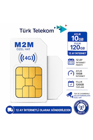 Turk Telekom 4G Data Sim Kart Aylık 10 GB Yıllık 120 GB (Solar Kameralar İçin)