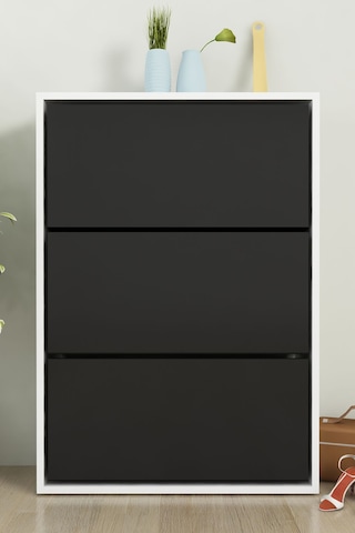 Moonlife 3 Kapaklı Kayar Raflı Ayakkabılık Siyah