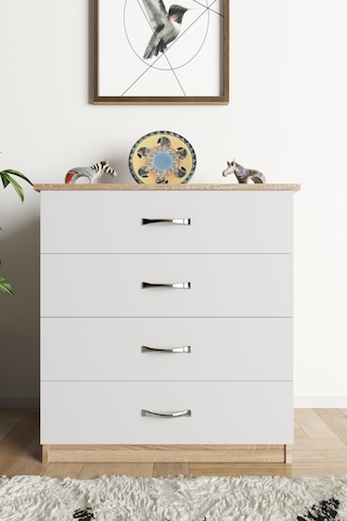 Ae 1045 Açelya 4 Çekmeceli Lüks Şifonyer Komodin Beyaz/sonomo
