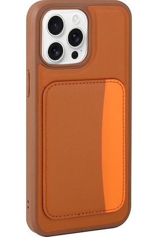 Nourthkiingdom Apple Uyumlu iPhone 16 Pro Kılıf Kartlıklı Zore X-kart Silikon Kapak - Turuncu Turuncu