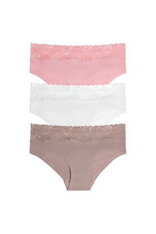 Suwen 3lü Pamuklu Dantelli Hipster Külot St004460340 Ekru - Vizon - Pembe
