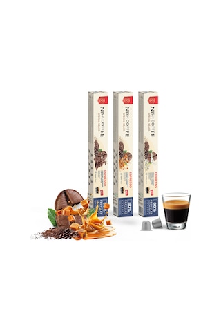 Nish Coffee Aromalı Kapsül Kahve 3'lü Set Karamel-vanilya-çikolata - 30 Adet Kapsül Kahve