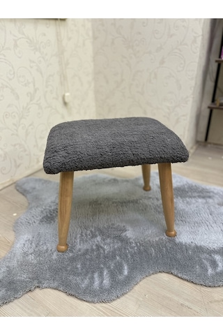 Trend Naturel Teddy Antrasit Ahşap Ayak Uzatma Pufu Makyaj Koltuğu Bench Tabure