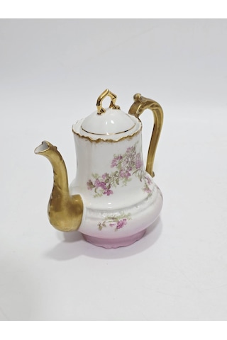 Limoges Çiçek Desenli Porselen Çay Kahve Demliği Çok Renkli