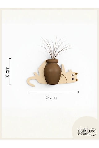 Kedi Bıyığı Toplayıcı Magnet-vazolu Buzdolabı Süs-2 Renkli Yatan Kedi Bıyığı Biriktirme Magnet Bej