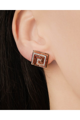 Lekka Design Kadın Kararmaz Çelik Lüks Takı Zirkon Taşlı Kare Küpe Altın