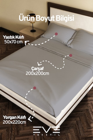 Eve Tekstil %100 Pamuk Ranforce Çarşaflı Yastık Ve Yorgan Kılıflı Çift Kişilik Nevresim Takımı 200x220 Cm Açık Gri