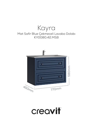Creavit Kayra Mat Safir Blue Çekmeceli Lavabo Dolabı 80 Cm Antrasit