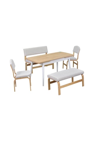 Vilinze Ege Sandalye-bank Avanos Ahşap Mdf Açılır Mutfak Masası Takımı - 70x120+30 Cm Beyaz