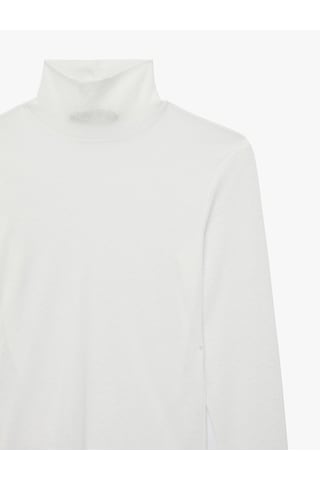 Koton Slim Fit Dik Yaka Uzun Kollu Tişört Ekru 7wak50002uk