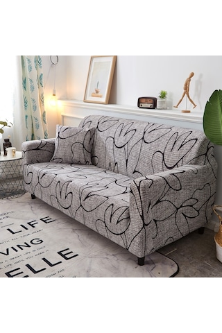 Gajeena Tek Kişilik Koltuk Örtüsü 90-140 Cm - Kalın Polyester, Tam Kaplama, Esnek, 1 Yastık Kılıfı Ve Köpük Çubuklar İçerir Gri - Siyah