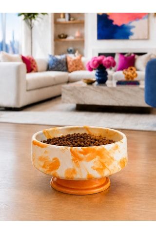 Mama Kabı Kedi Ve Köpek 1 Adet Doğal Mama Veya Su Kabı Soft Sarı Marble