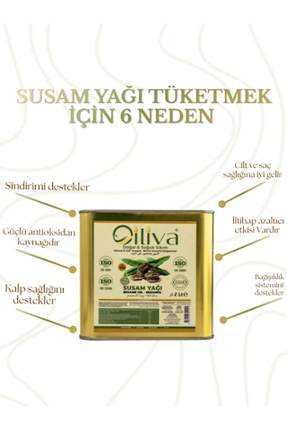 %100 Doğal Susam Yağı 2 L Soğuk Sıkım, Teneke Ambalaj Tazeliğini Korur