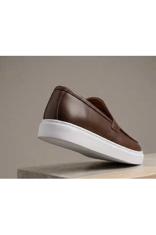 Growish Gr0318 Hakiki Deri Beyaz Eva Taban Günlük Kullanım Yüksek Taban Kahverengi Loafer Casual Ayakkabı