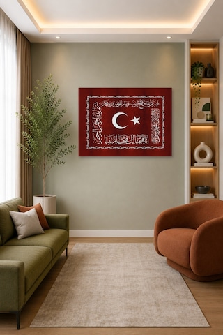 Tam Renk Fetih Sancağı Dekoratif Kanvas Duvar Tablosu Kırmızı