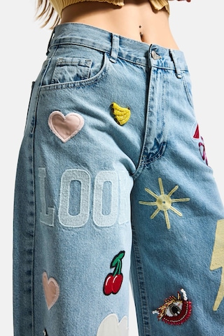 it's basic Kadın Kot Rengi 3s6-32 Straight Fit Obje Nakış Ve İşlemeli Özel Tasarım Denim Jean Mavi