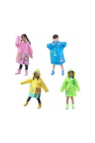Hayvan Figürlü Kapüşonlu Unisex Çocuk Yağmurluk