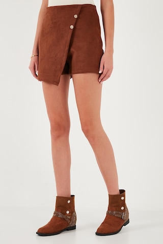 Lela Asimetrik Kışlık Scuba Süet Düğme Detaylı Slim Fit Bayan Şort Etek 5865968 Taba