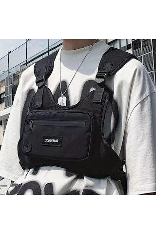 Göğüs Çantası Bel Çantası Hip Hop Streetwear Büyük Kapasiteli Siyah