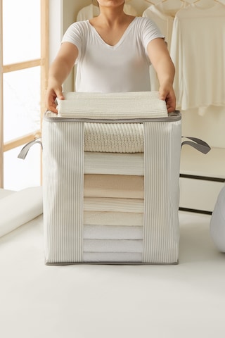 Ocean Home Textile Pvc Pencereli Gri Çizgili Stuff & Things Hurç 45 x 30 x 50 cm