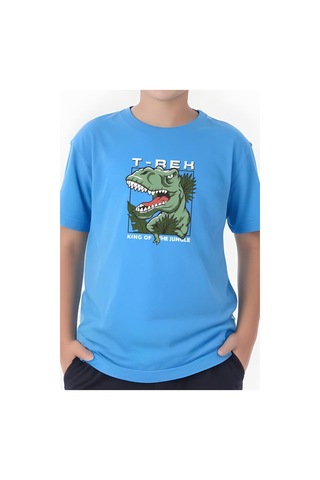 Panios Kids T-rex Baskılı Erkek Çocuk Kısa Kollu Tişört Mavi