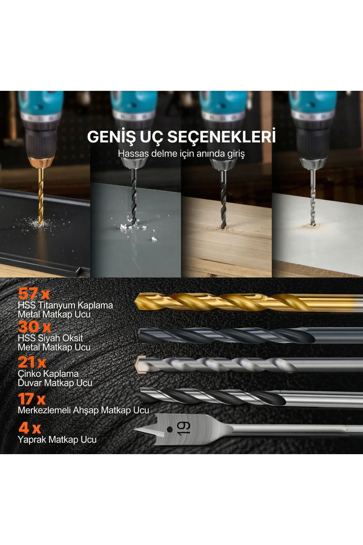 Has-tec 246 Parça Matkap Uç Seti Titanyum Kaplama, Ahşap, Metal Ve Beton Uçları, Somun Ve Tornavida Seti