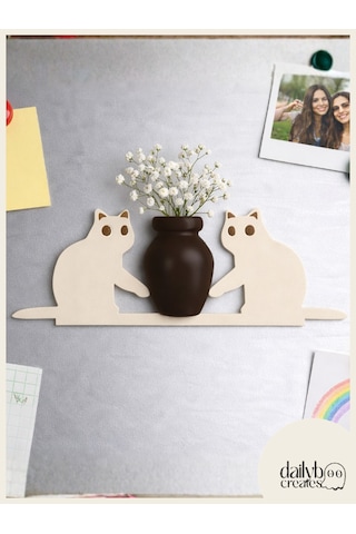 Kedi Bıyığı Toplayıcı Magnet-vazolu Buzdolabı Süs-2 Kedili Bıyık Biriktirme Magnet Bej