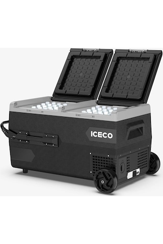ICECO K75D 12/24Volt 75 Litre Akülü/Kablolu/ Çift Bölmeli Kompresörlü Tekerlekli Outdoor Oto Buzdolabı/Dondurucu (Akü Dahil Değildir)