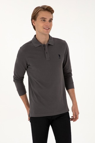 U.S. Polo Assn. Erkek Regular Fit Polo Yaka Gri Basic Sweatshirt 50307757-VR024
