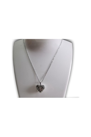 Uzel Çelik Açılır Kapanır Taşlı Kalp Kolye Beyaz