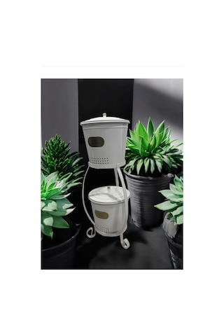 Magic Objects 2 Katlı Metal Büyük Boy Patates Soğan Kovası Kabı Sebzelik Patateslik Soğanlık Sepeti Beyaz Beyaz